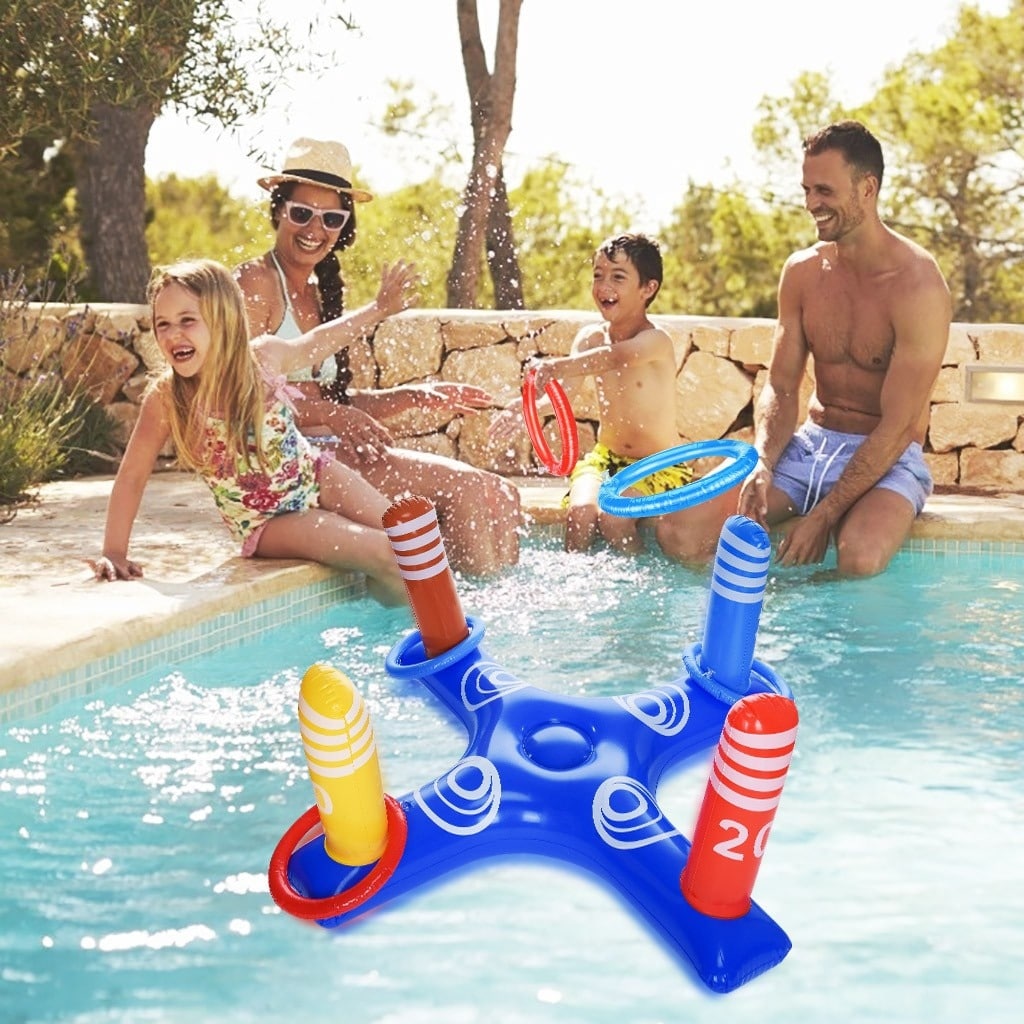 Inflatable Ring Toss Pool Game Toys Floating Swimming Pool Ring With 4 Pcs Rings Swimming Inflatable Toy Set#30|Swimming Rings| - Best Gifts For Men